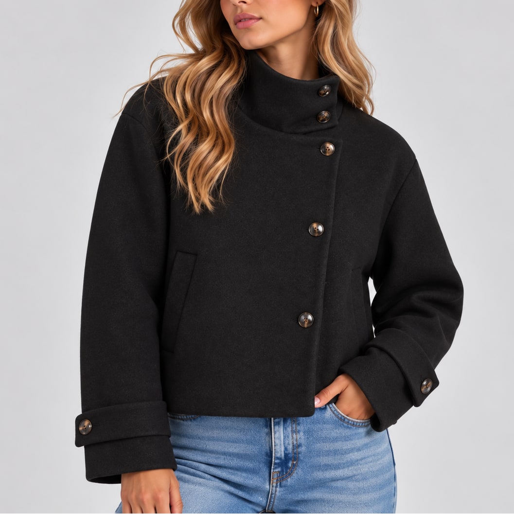 Elsa manteau femme col montant effet laine noir