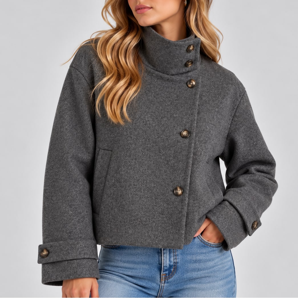 Elsa manteau femme col montant effet laine gris