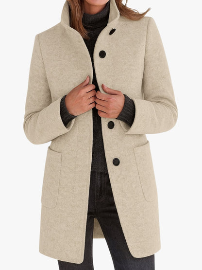 Manteau femme élégant effet laine, col montant et coupe droite 1