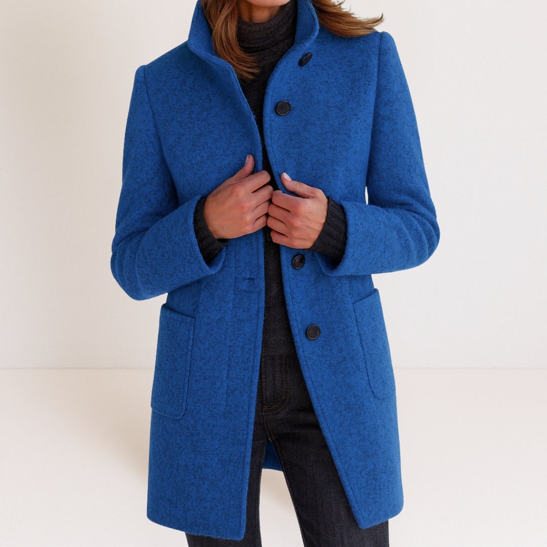 Manteau femme élégant effet laine, col montant et coupe droite 2