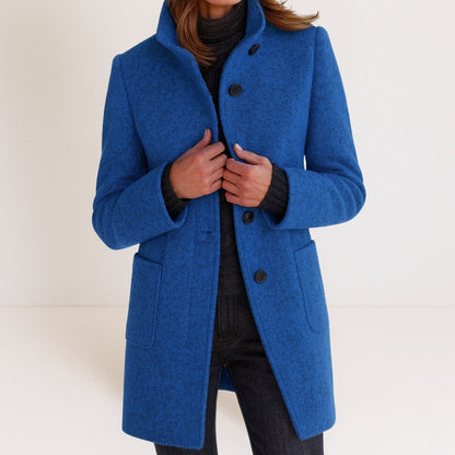 Manteau femme élégant effet laine, col montant et coupe droite 2