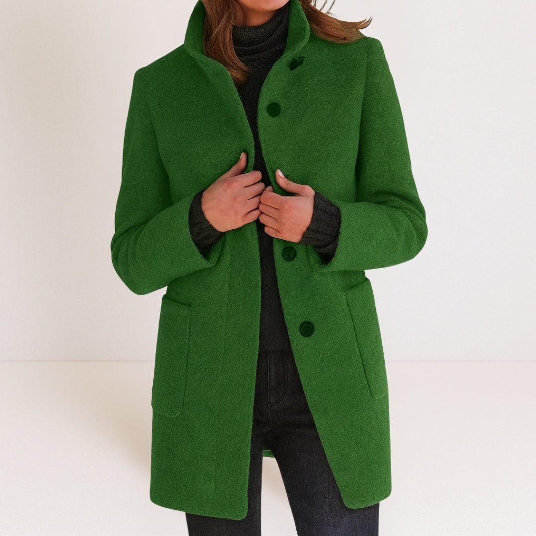 Manteau femme élégant effet laine, col montant et coupe droite 5