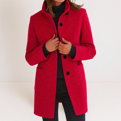Manteau femme élégant effet laine, col montant et coupe droite 7