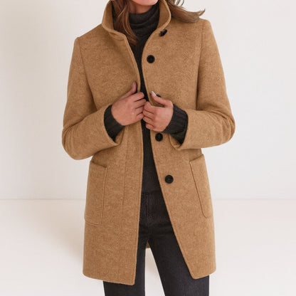 Manteau femme élégant effet laine, col montant et coupe droite 8