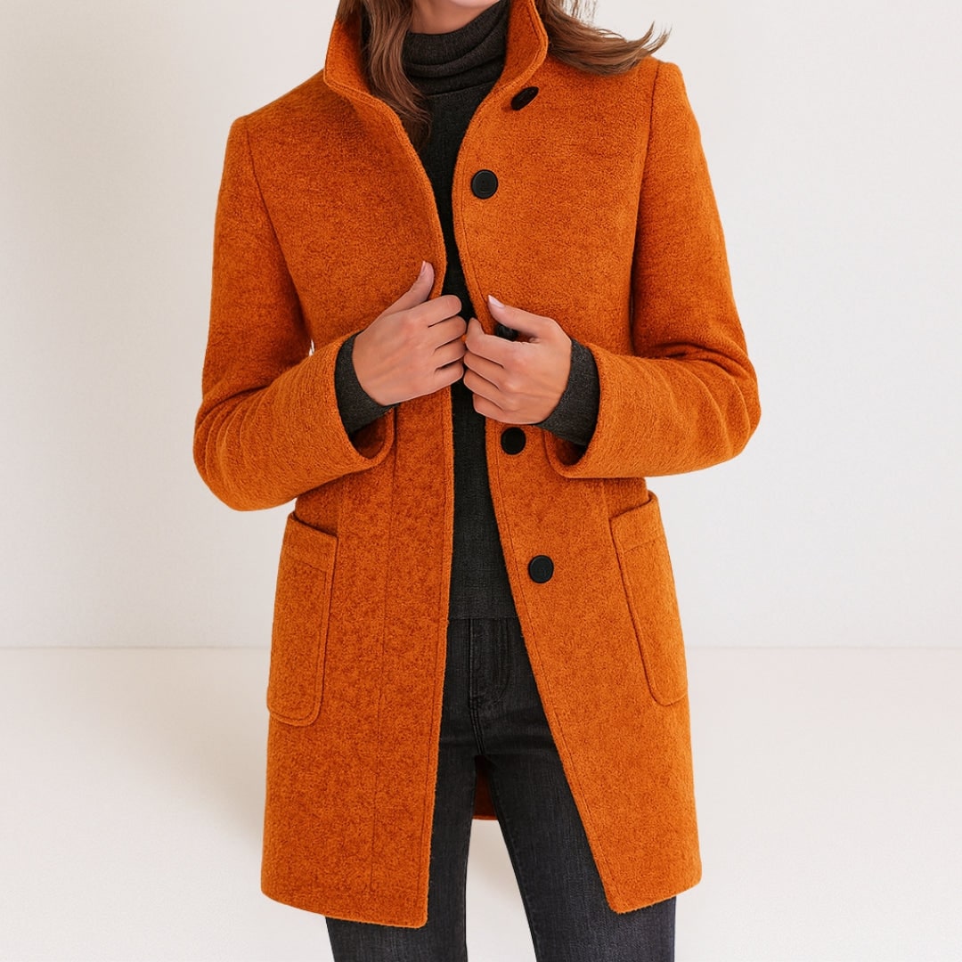 Manteau femme élégant effet laine, col montant et coupe droite 9