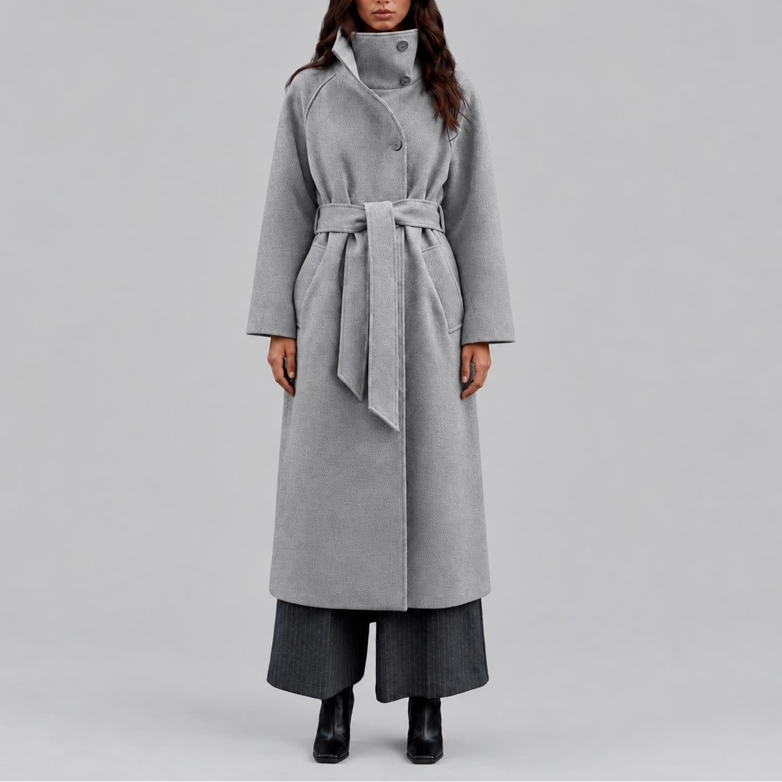 Charlotte | Femme Long Ceinturé Portefeuille Grand Col Hiver Manteau 1
