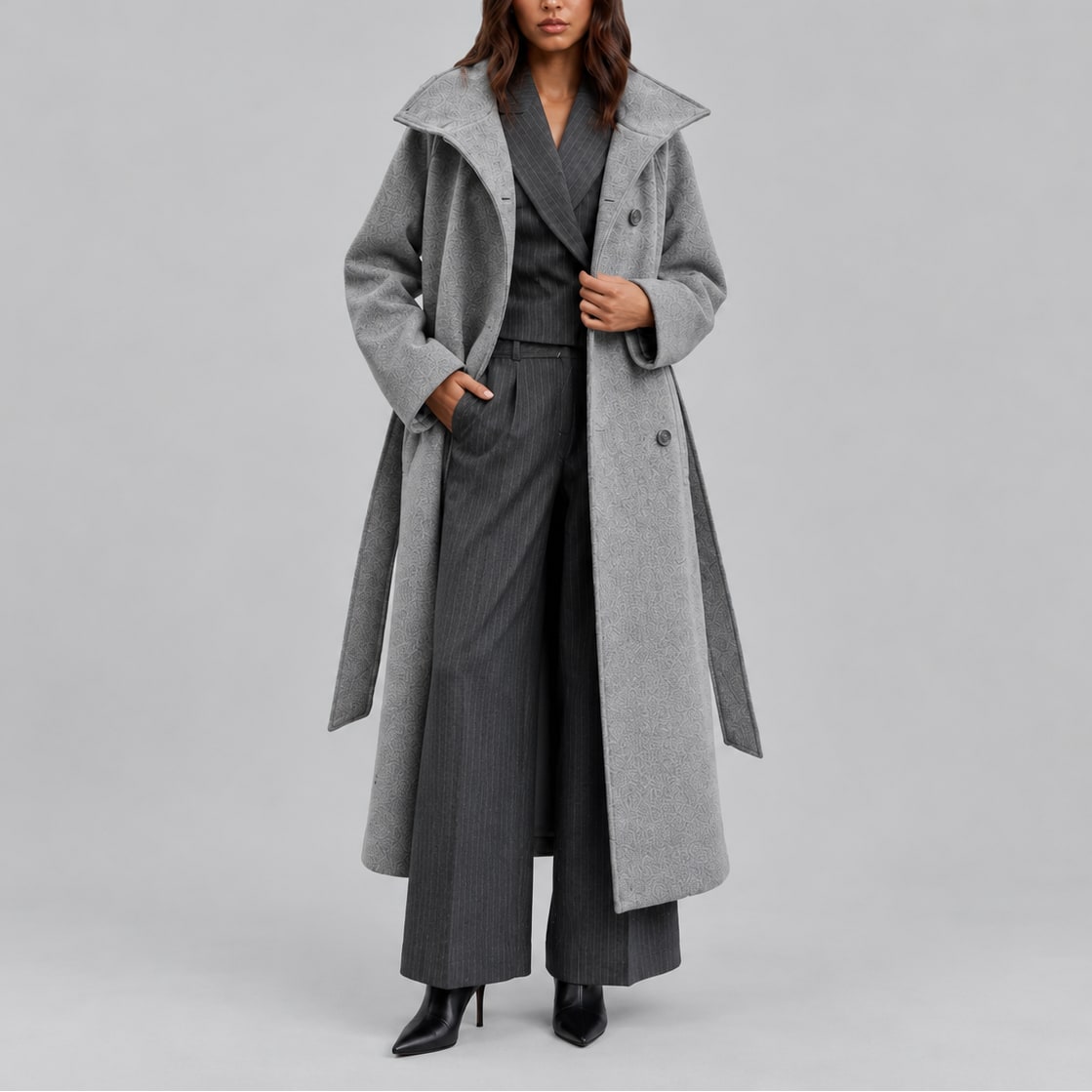 Charlotte | Femme Long Ceinturé Portefeuille Grand Col Hiver Manteau 3