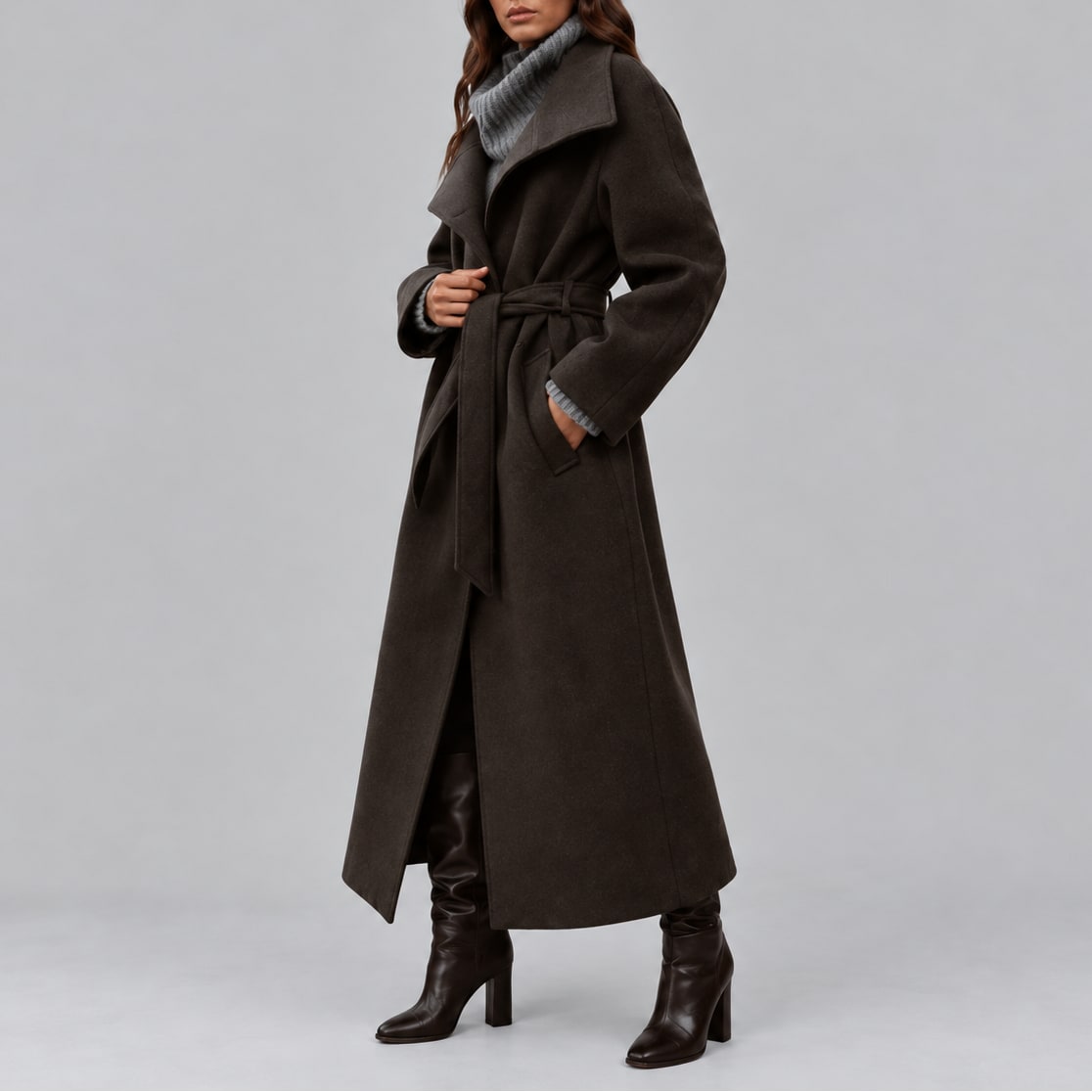 Charlotte | Femme Long Ceinturé Portefeuille Grand Col Hiver Manteau 5