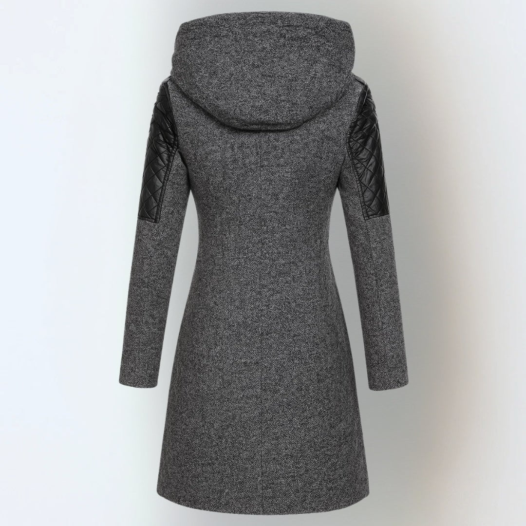 Manteau d'hiver femme effet tweed à capuche, épaules matelassées et zip asymétrique 8