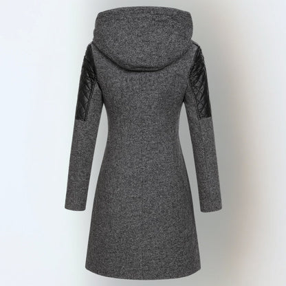 Manteau d'hiver femme effet tweed à capuche, épaules matelassées et zip asymétrique 8