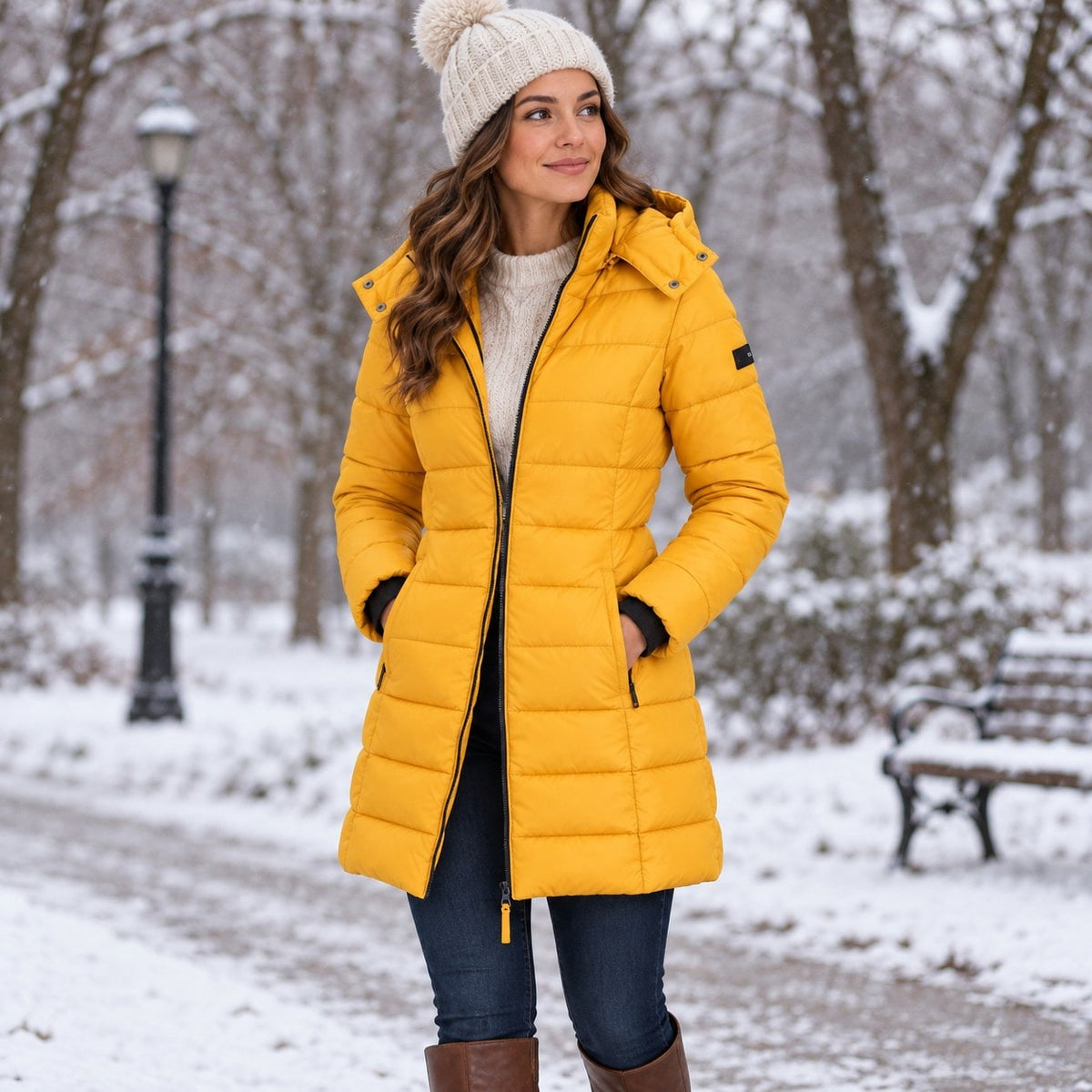 Manteau d'hiver long matelassé à capuche pour femme 4