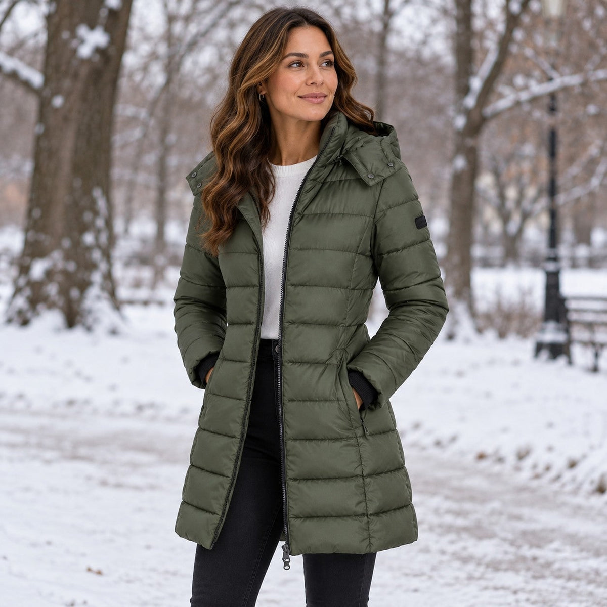 Manteau d'hiver long matelassé à capuche pour femme 5