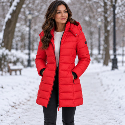 Manteau d'hiver long matelassé à capuche pour femme 7
