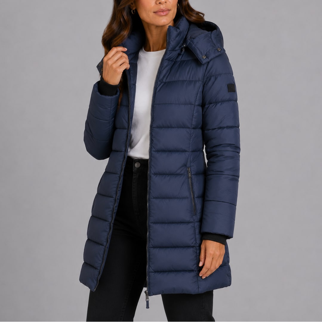 Manteau d'hiver long matelassé à capuche pour femme 9