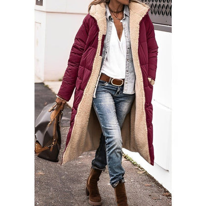 Manteau long réversible doublé teddy, coloris bordeaux