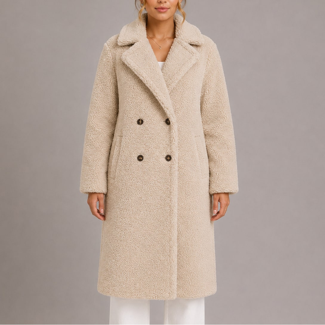 Céline | Femme Teddy Long Croisé Fausse Fourrure Revers Hiver Manteau 1