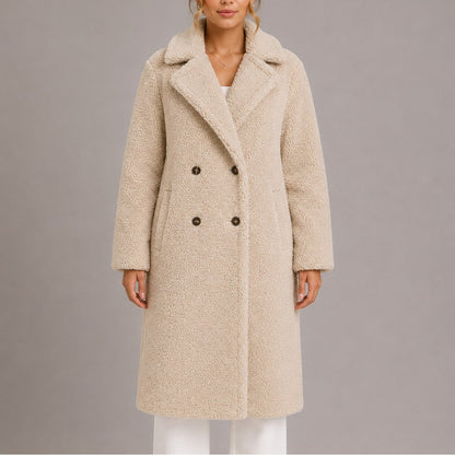 Céline | Femme Teddy Long Croisé Fausse Fourrure Revers Hiver Manteau 1