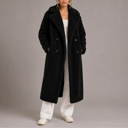 Céline | Femme Teddy Long Croisé Fausse Fourrure Revers Hiver Manteau 2