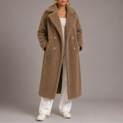 Céline | Femme Teddy Long Croisé Fausse Fourrure Revers Hiver Manteau 3