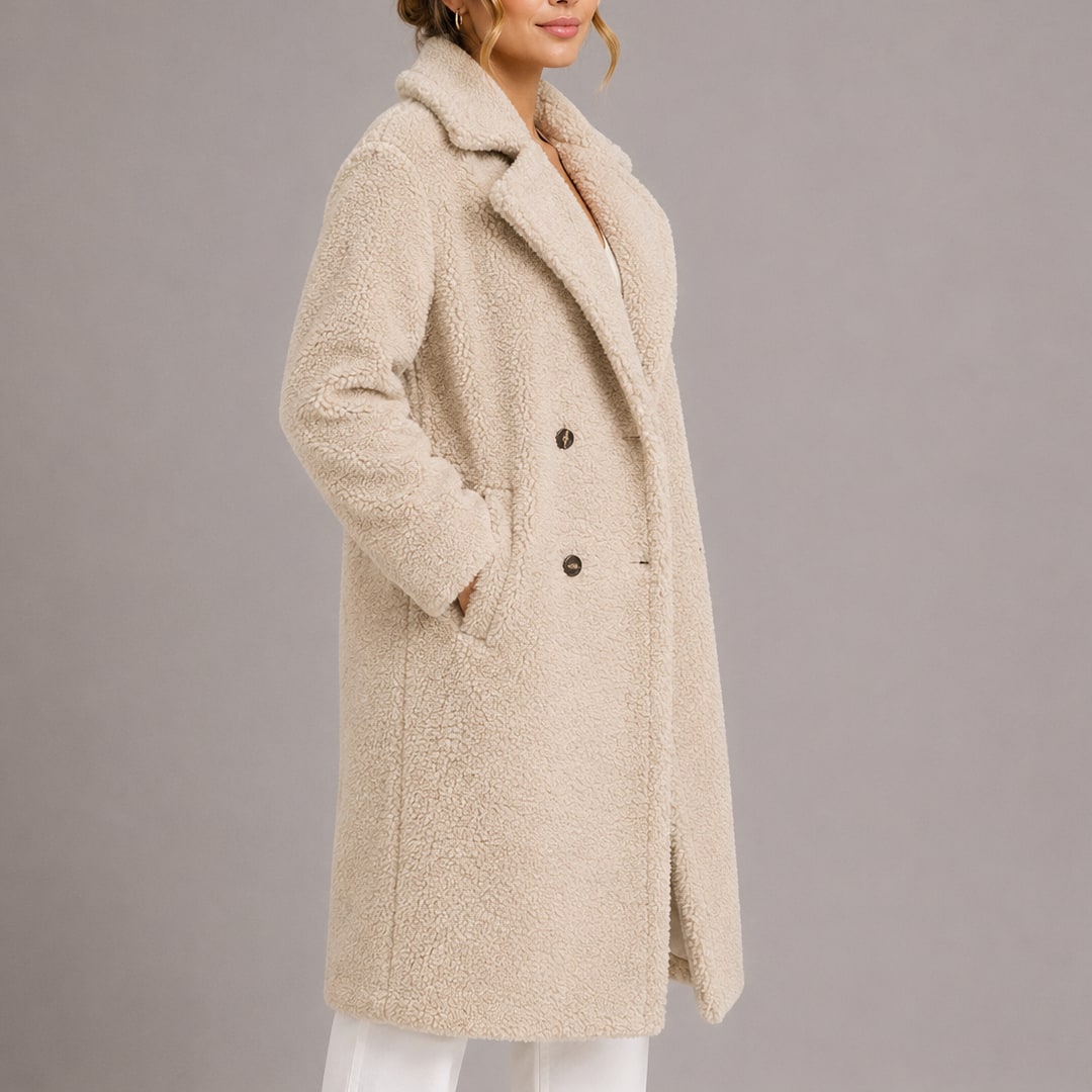 Céline | Femme Teddy Long Croisé Fausse Fourrure Revers Hiver Manteau 4