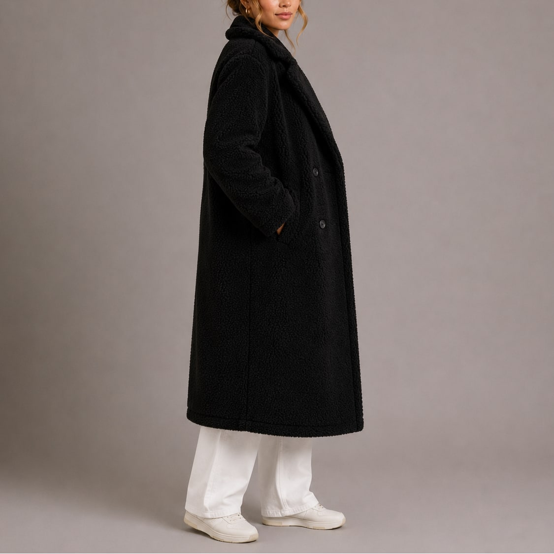 Céline | Femme Teddy Long Croisé Fausse Fourrure Revers Hiver Manteau 6