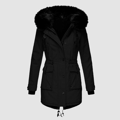 Parka d'hiver à capuche fausse fourrure, coloris noir
