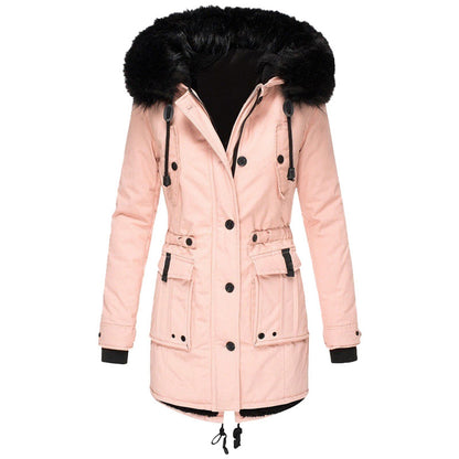 Parka d'hiver à capuche fausse fourrure, coloris rose