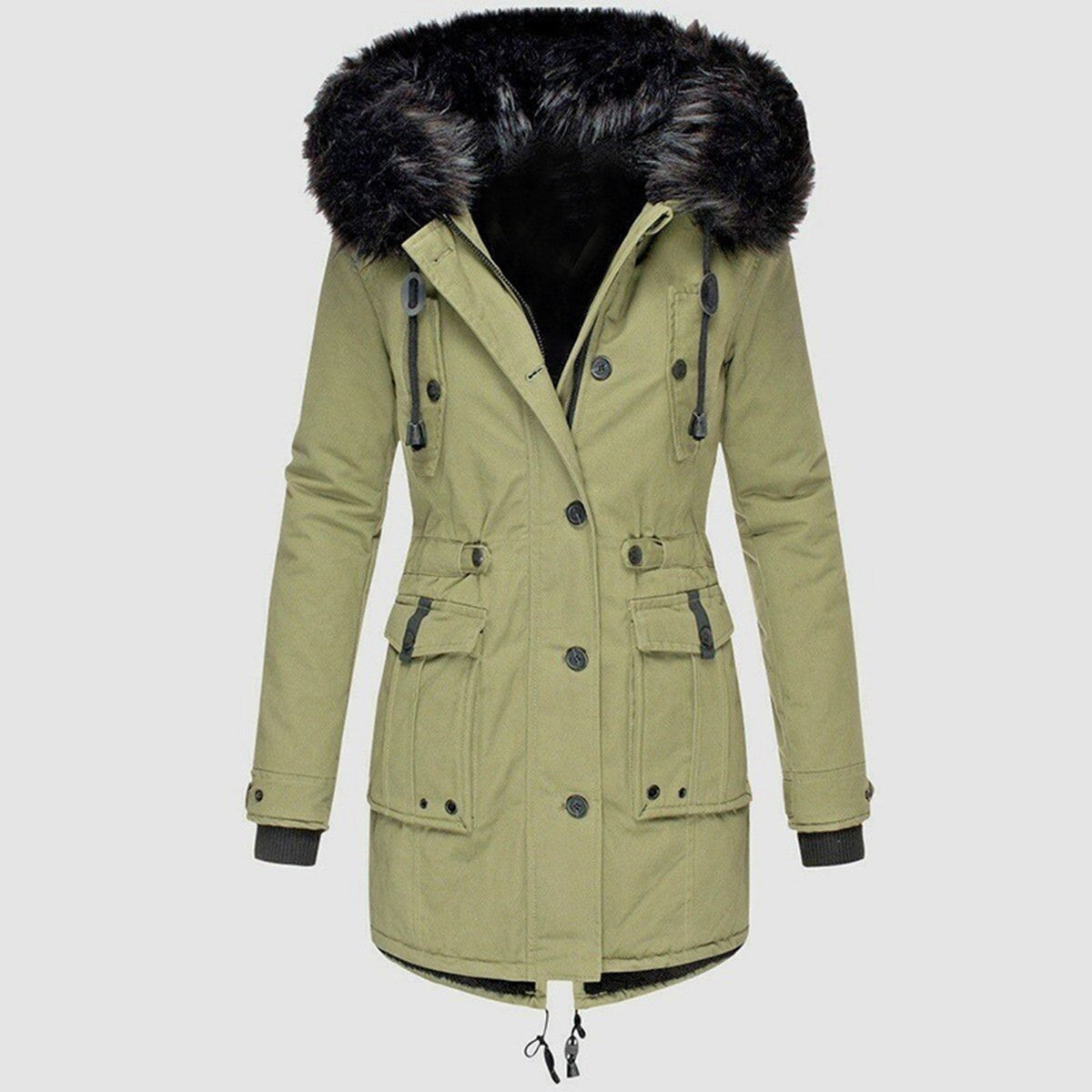 Parka d'hiver à capuche fausse fourrure, coloris vert
