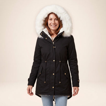 Parka femme imperméable à capuche noire doublure chaude 1
