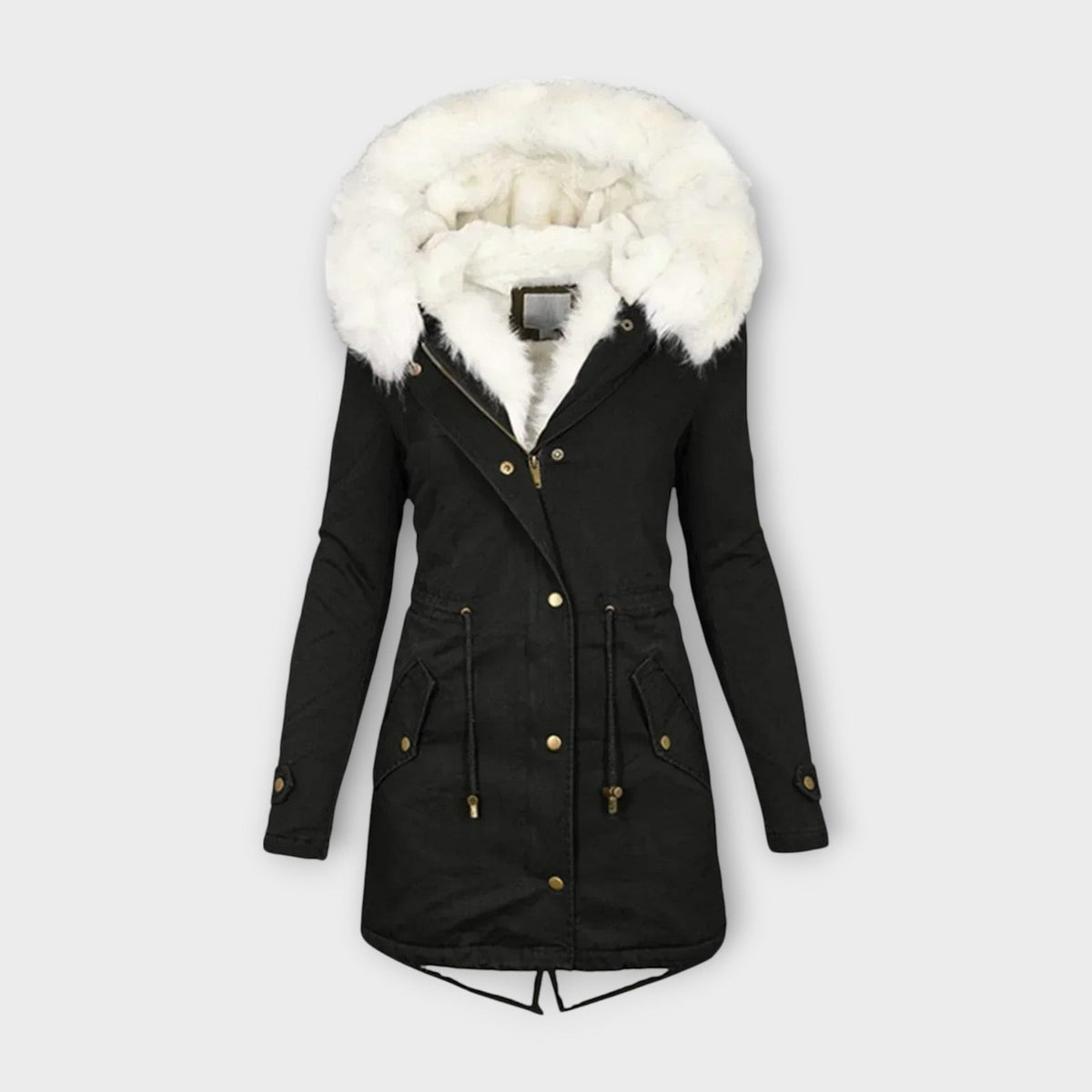 Parka femme imperméable à capuche noire doublure chaude 1