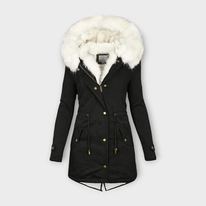 Parka femme imperméable à capuche noire doublure chaude 1