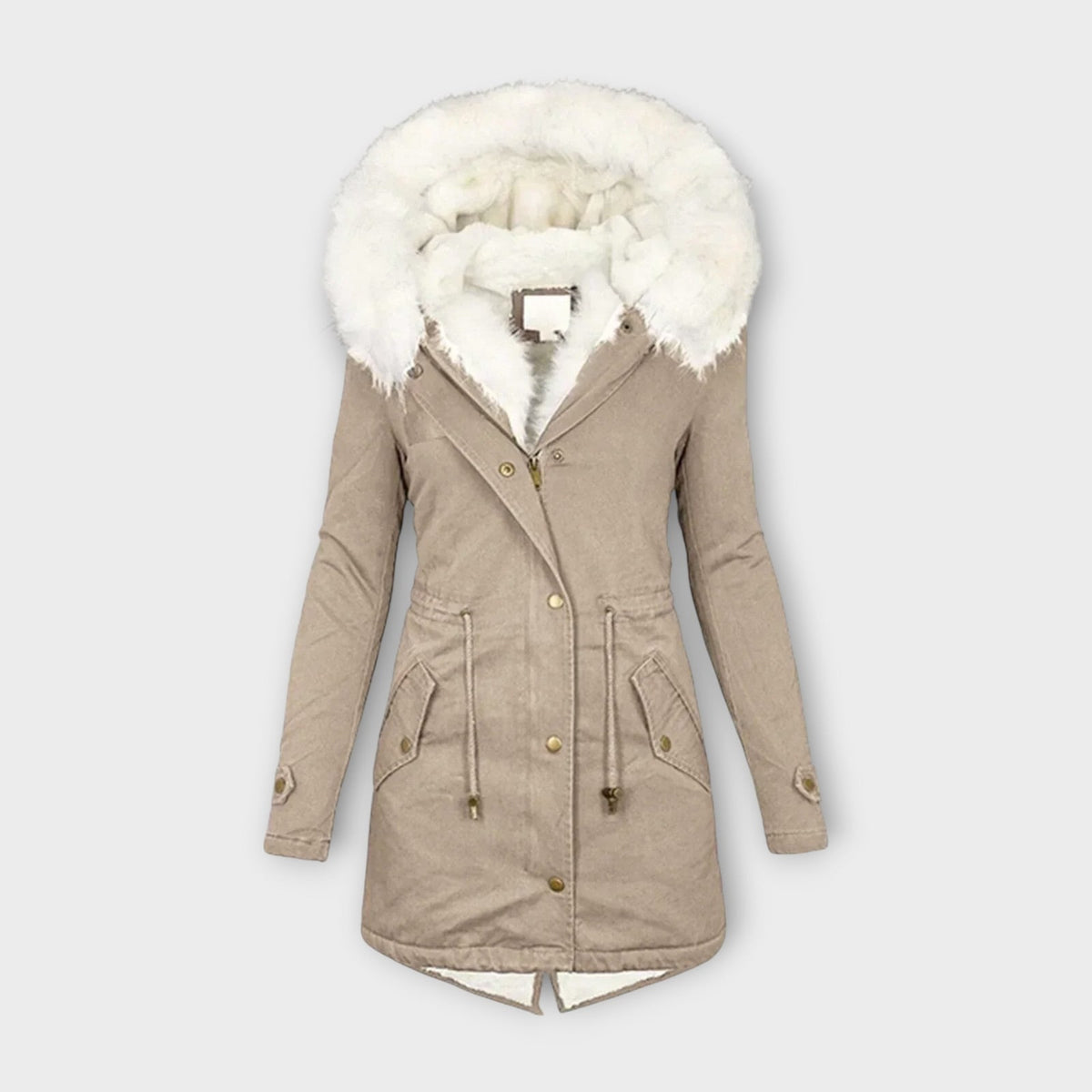 Parka femme imperméable à capuche beige 3