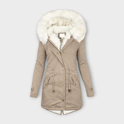 Parka femme imperméable à capuche beige 3