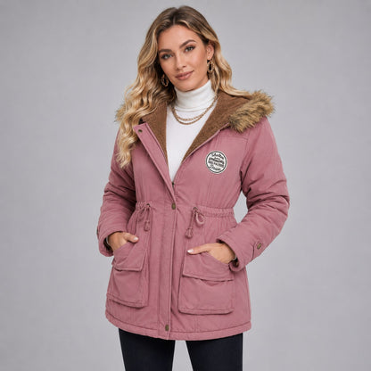 Parka femme mi-longue à capuche rose 4