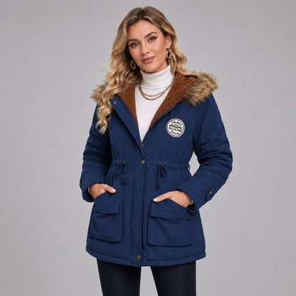 Parka femme mi-longue à capuche bleu marine 5