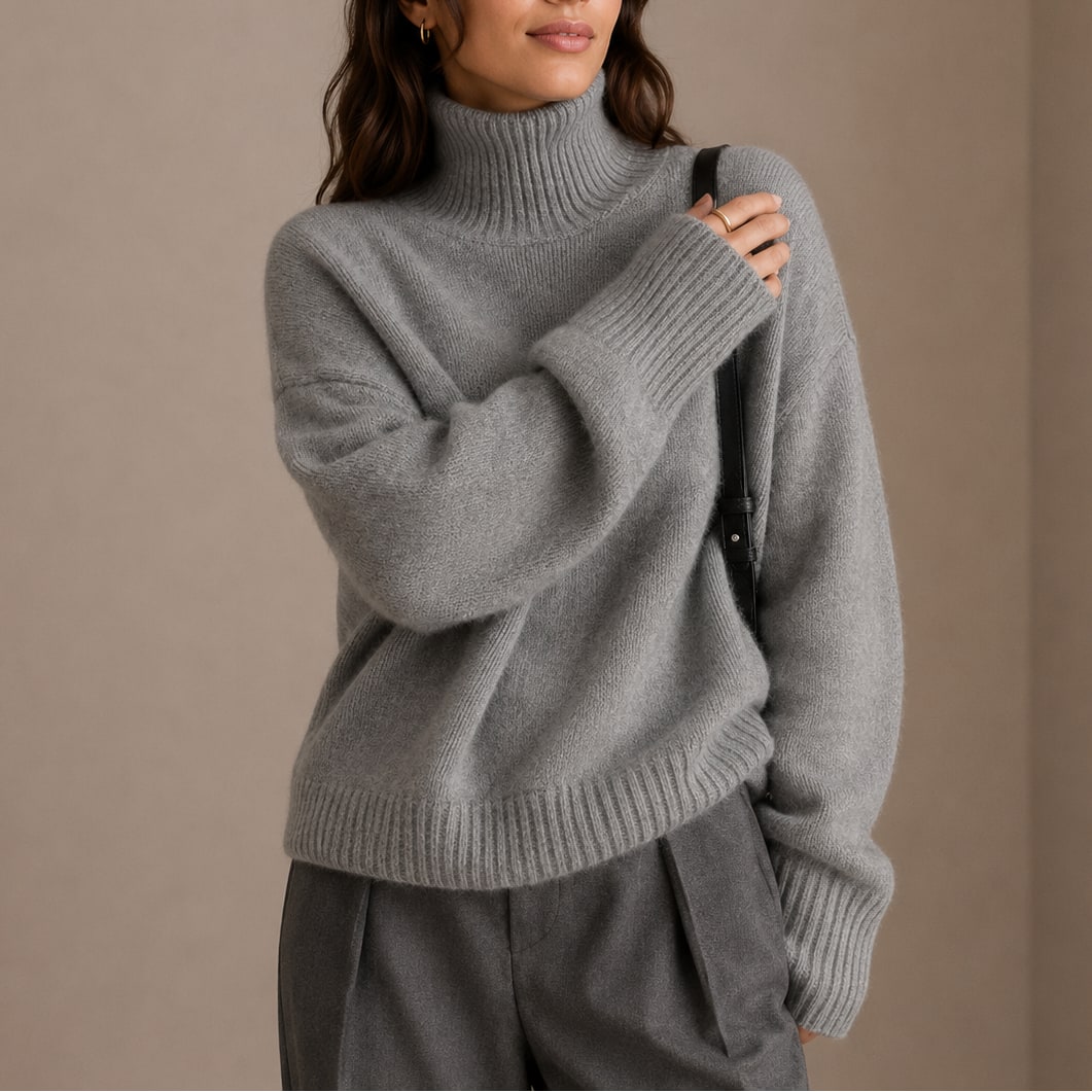 Perrine pull femme col roulé doux en maille gris