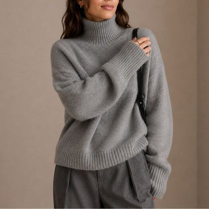 Perrine pull femme col roulé doux en maille gris