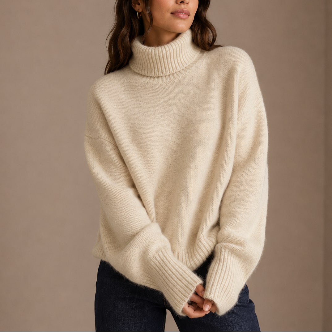 Perrine pull femme col roulé doux en maille blanc