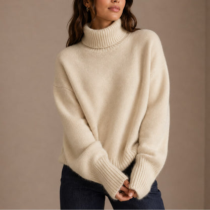 Perrine pull femme col roulé doux en maille blanc