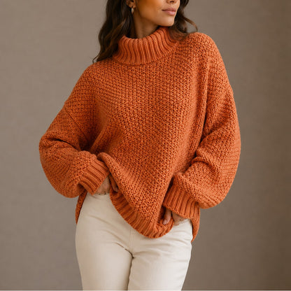 Jade pull femme col roulé épais oversize orange