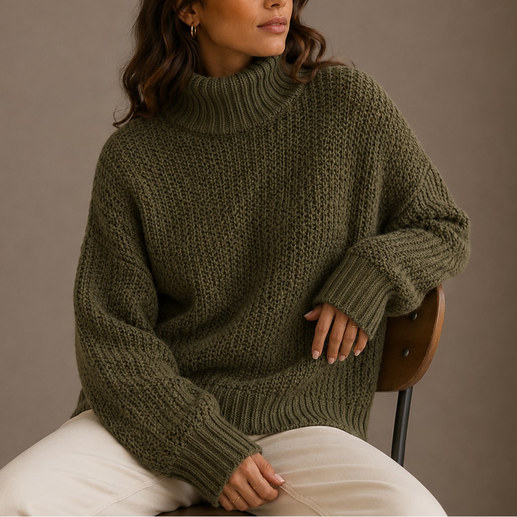 Jade pull femme col roulé épais oversize vert