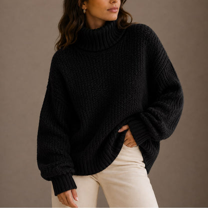 Jade pull femme col roulé épais oversize noir