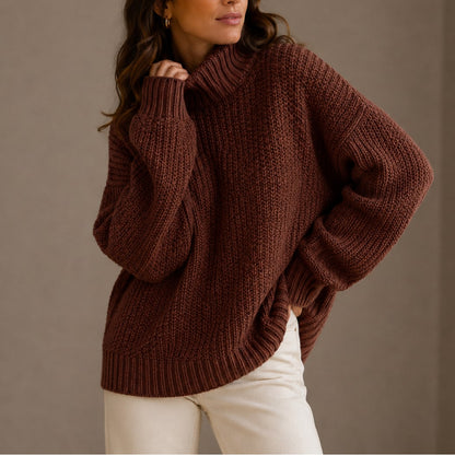 Jade pull femme col roulé épais oversize marron