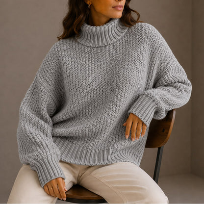 Jade pull femme col roulé épais oversize gris