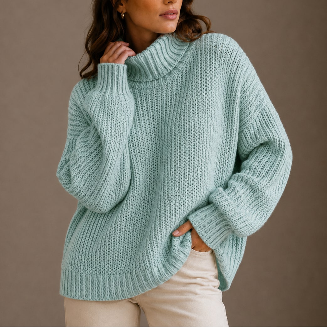 Jade pull femme col roulé épais oversize bleu clair