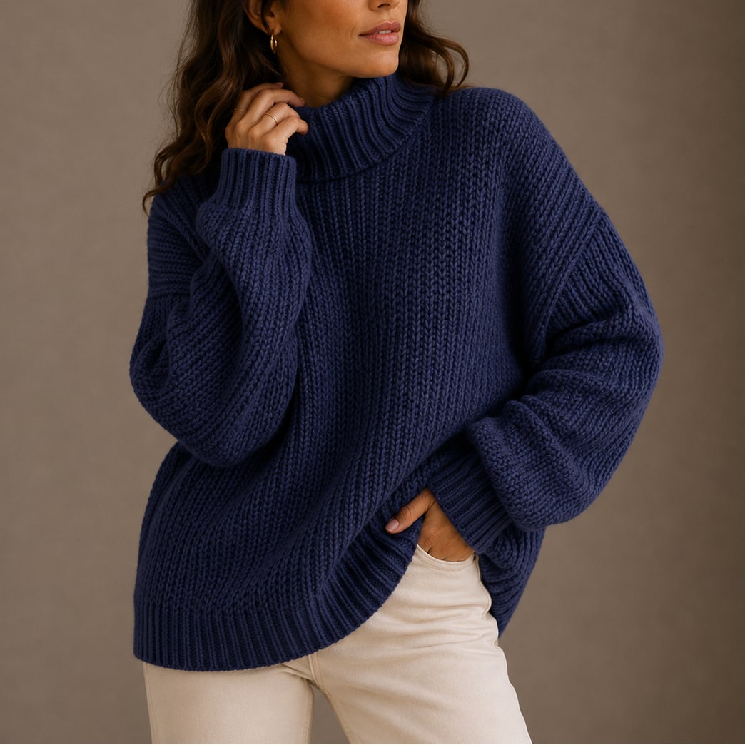 Jade pull femme col roulé épais oversize bleu marine