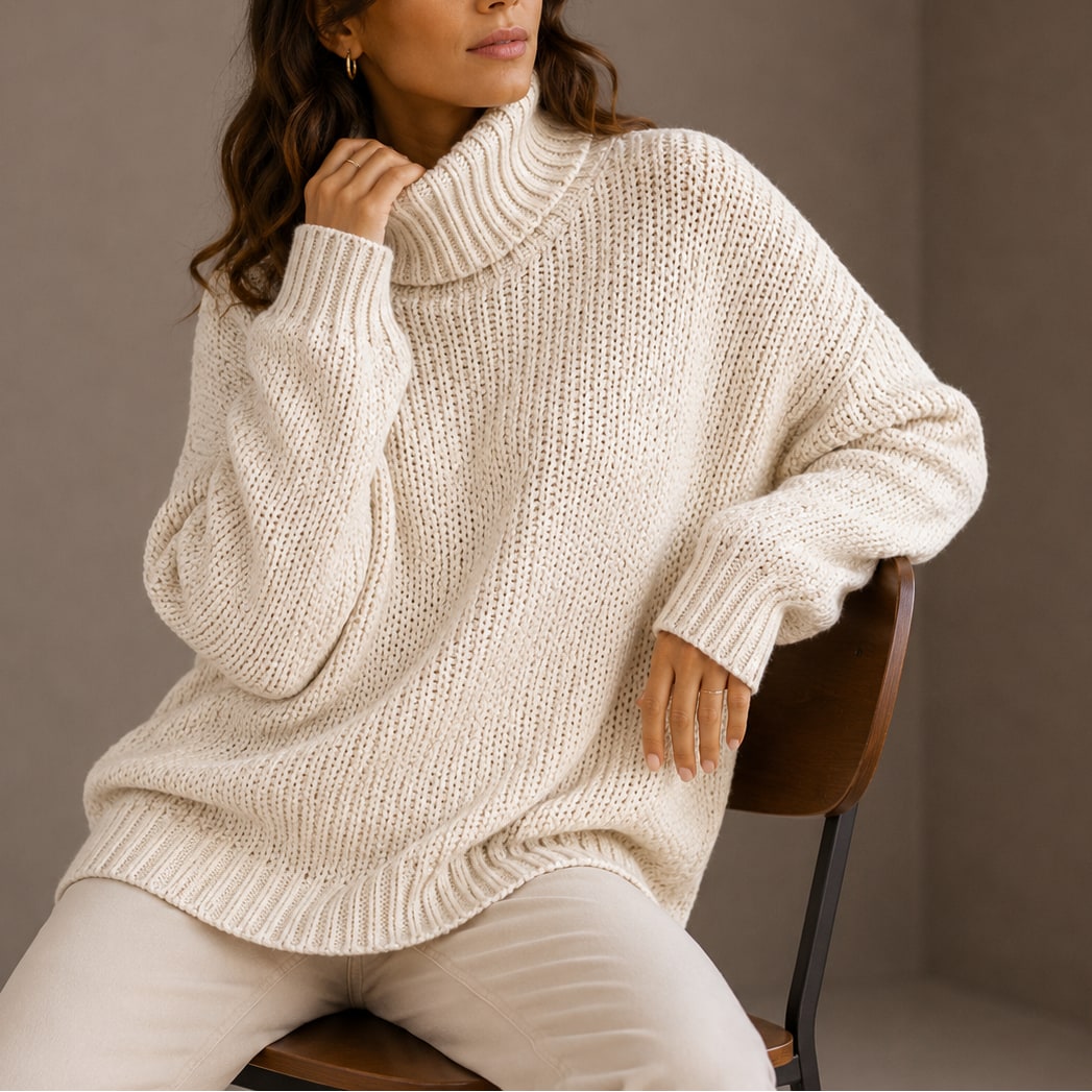 Jade pull femme col roulé épais oversize blanc