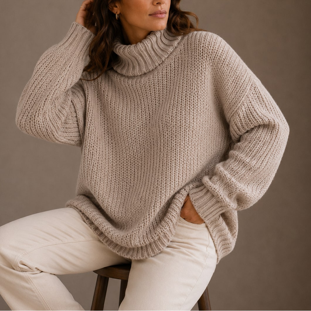 Jade pull femme col roulé épais oversize beige