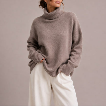 Emma pull femme col roulé en maille oversize gris