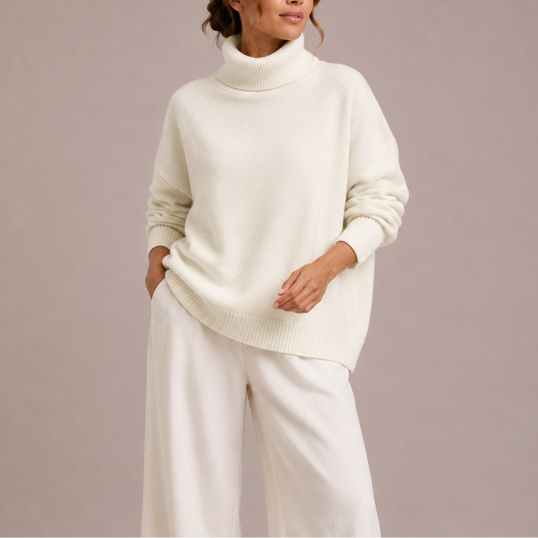 Emma pull femme col roulé en maille oversize blanc